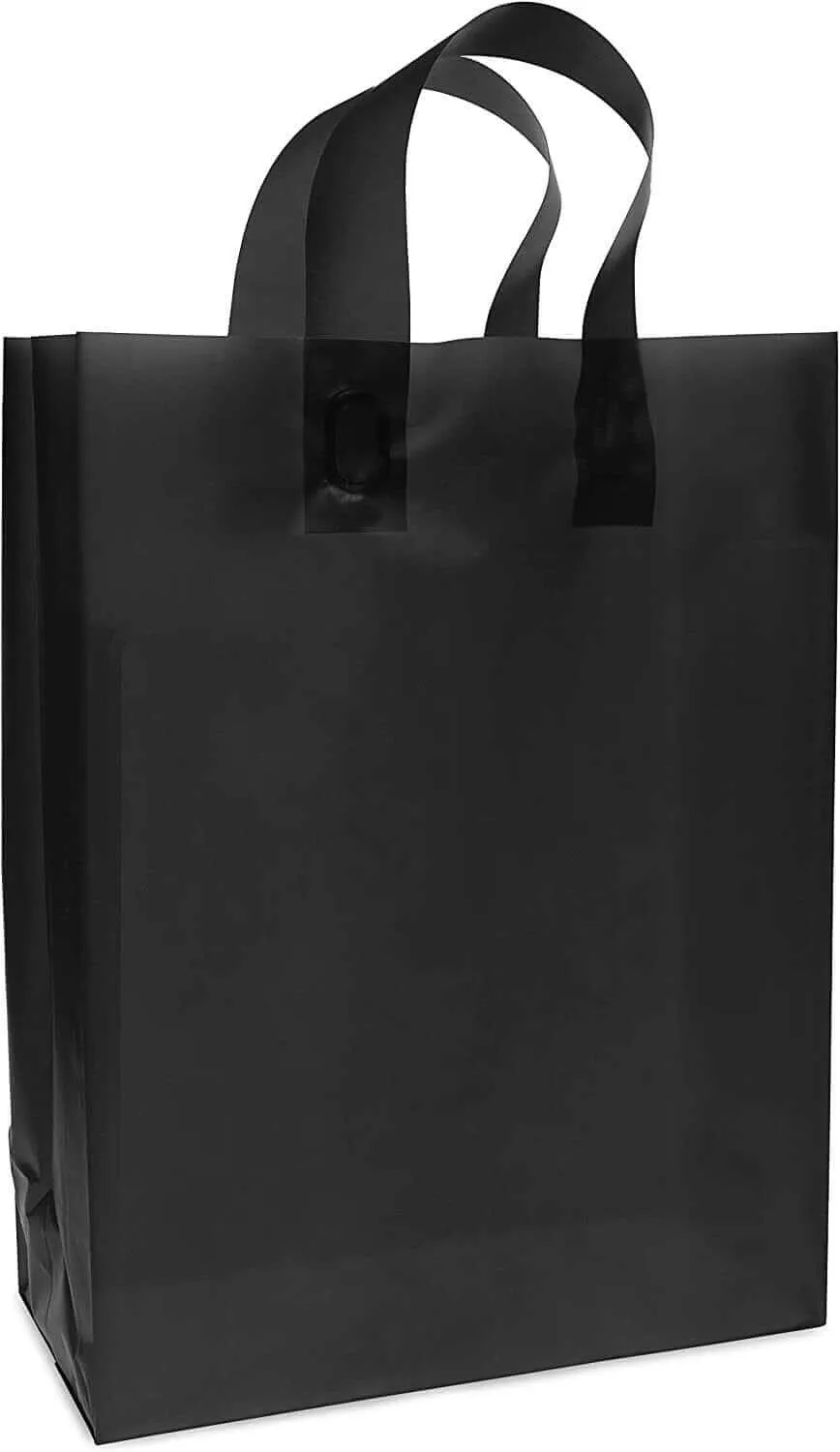 10x5x13 Medium Frosted Black Plastic Bags with Handles
