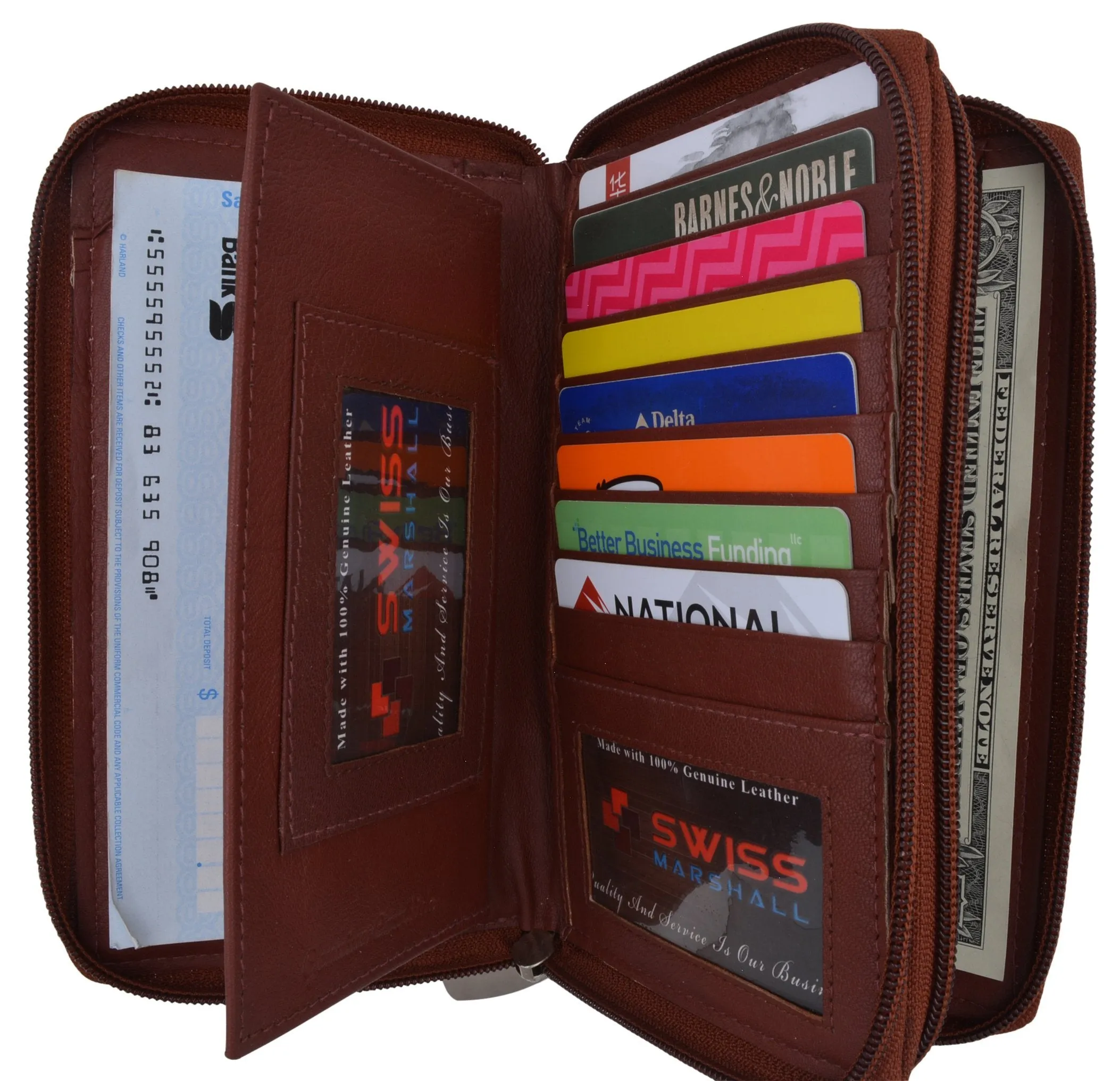 4575GT Womens Wallet Genuine Leather Double Zip Around Phone Clutch Large Travel Purse Ladies Wallet