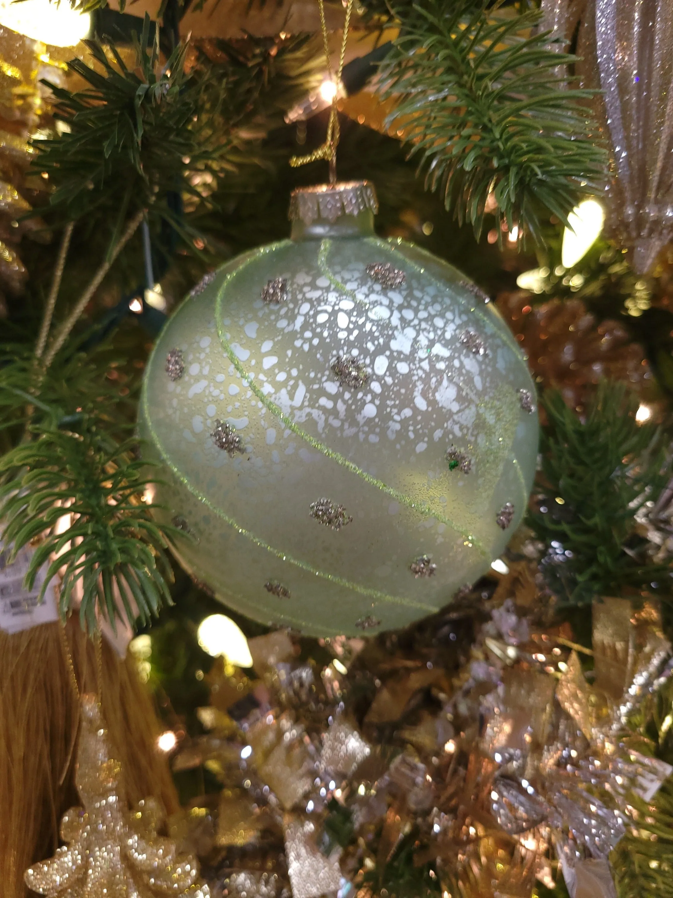 4" Beaded Dots & Stripes Mercury Glass Ball Ornament