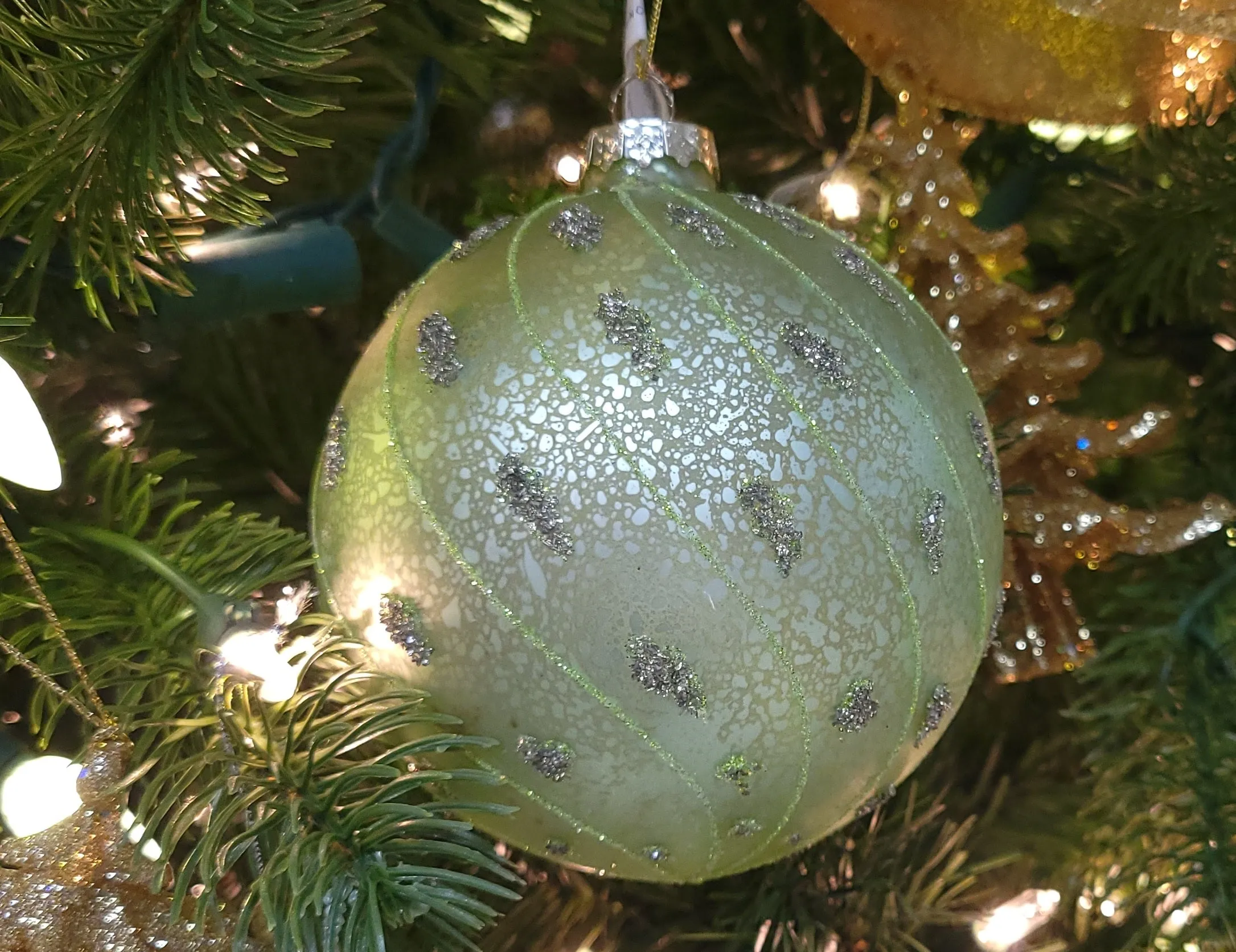 4" Beaded Dots & Stripes Mercury Glass Ball Ornament