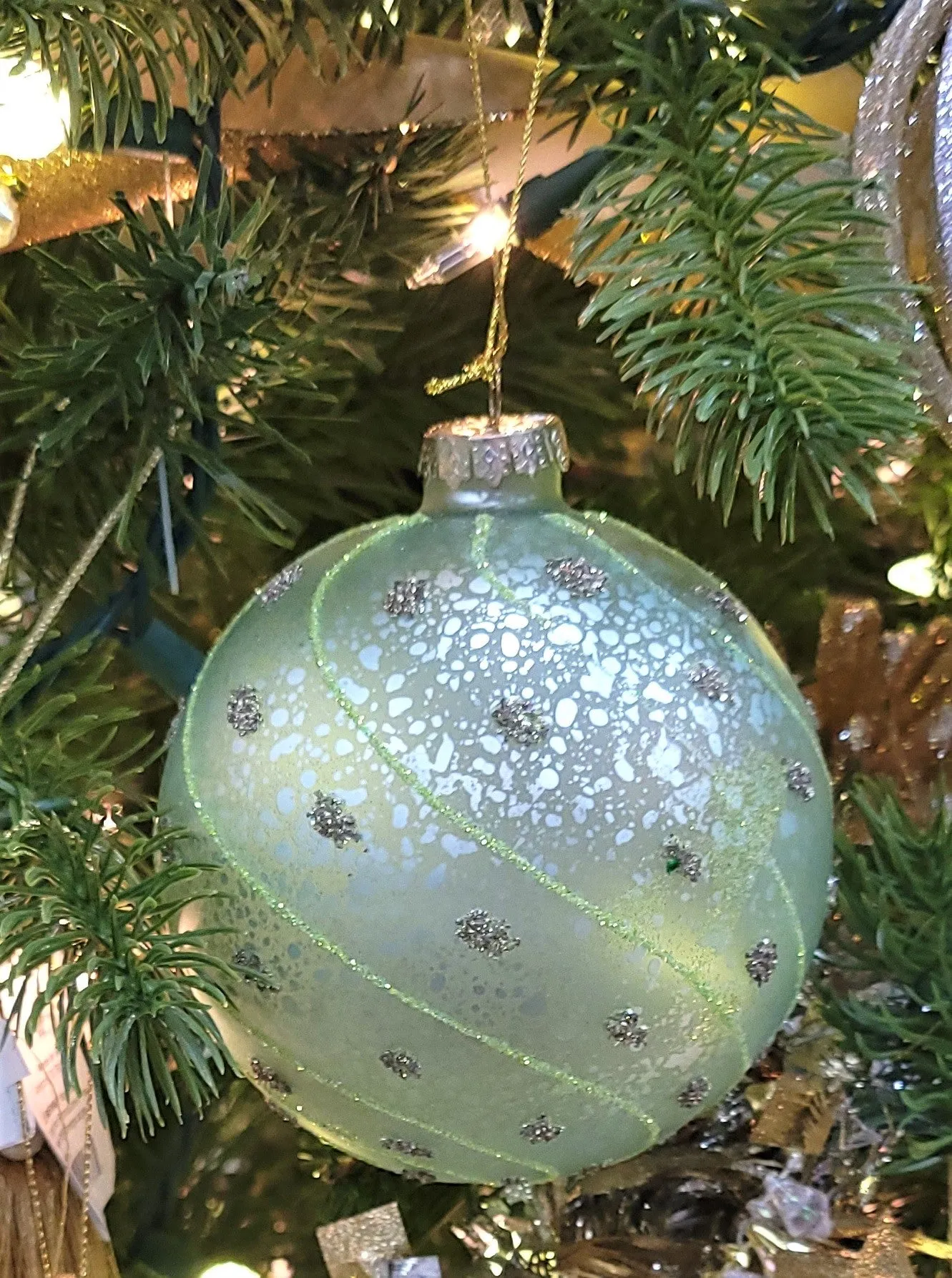 4" Beaded Dots & Stripes Mercury Glass Ball Ornament