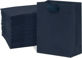 8x4x10 Small Navy Blue Paper Bags with Ribbon Handles