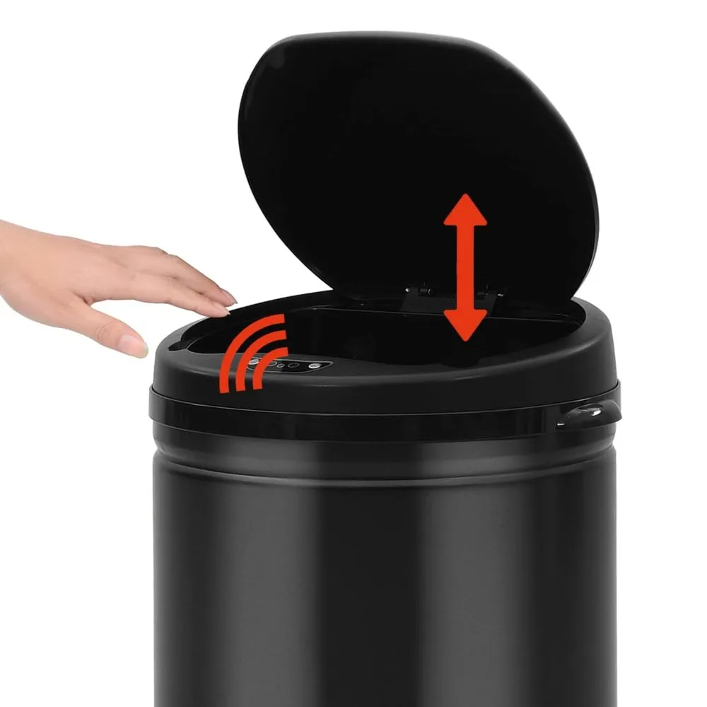 Automatic Lid Trash Can 50L Black Carbon Steel