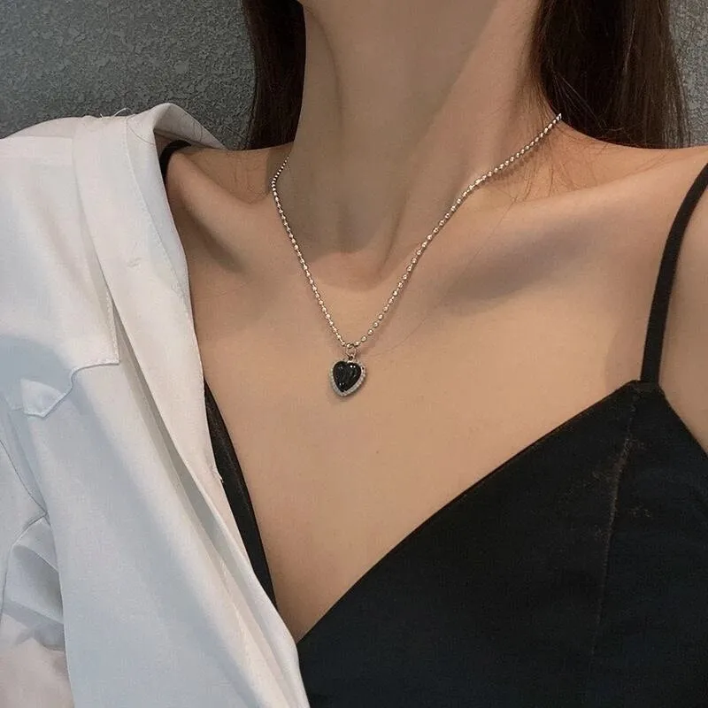 BerriesJam - 2024 Pendant Double Link Chain Metal Heart Necklace