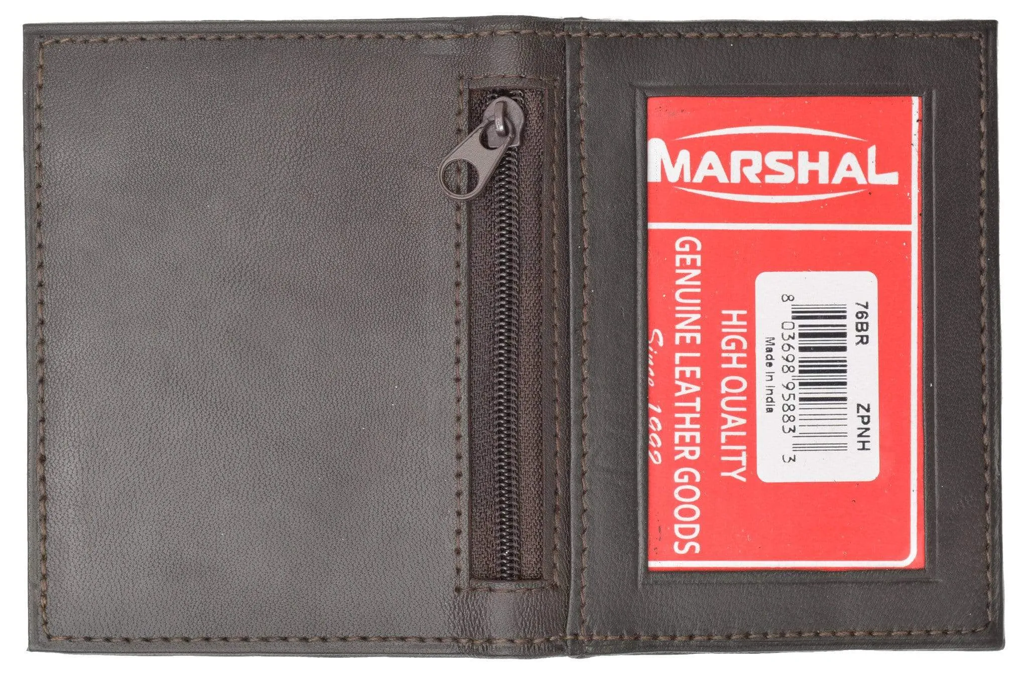 Bifold Lamb Leather Credit Card Holder Wallet with Outside ID Window & Zippered Pocket 76