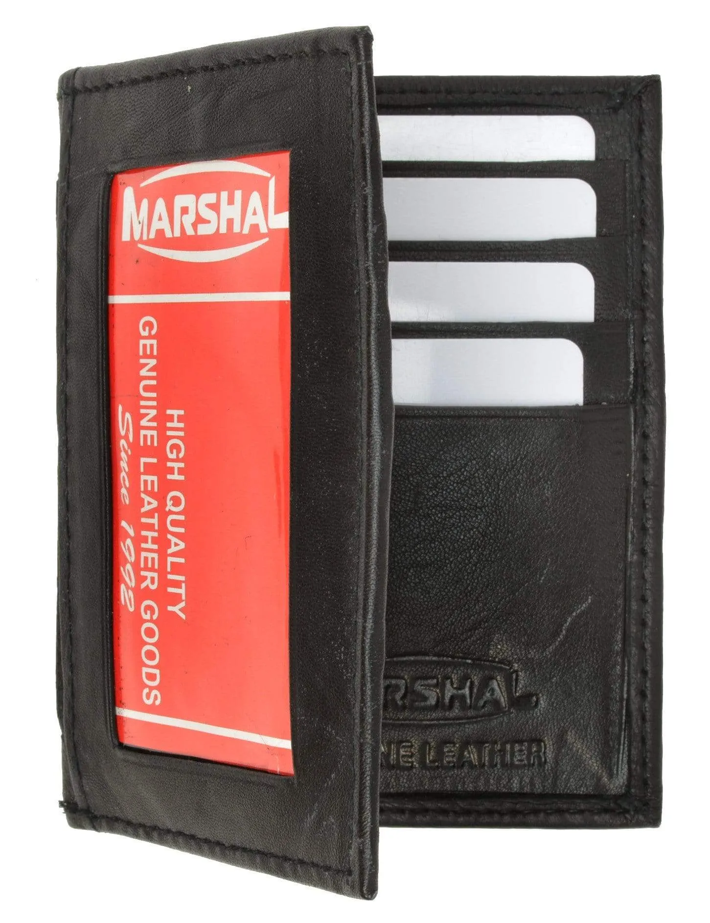 Bifold Lamb Leather Credit Card Holder Wallet with Outside ID Window & Zippered Pocket 76