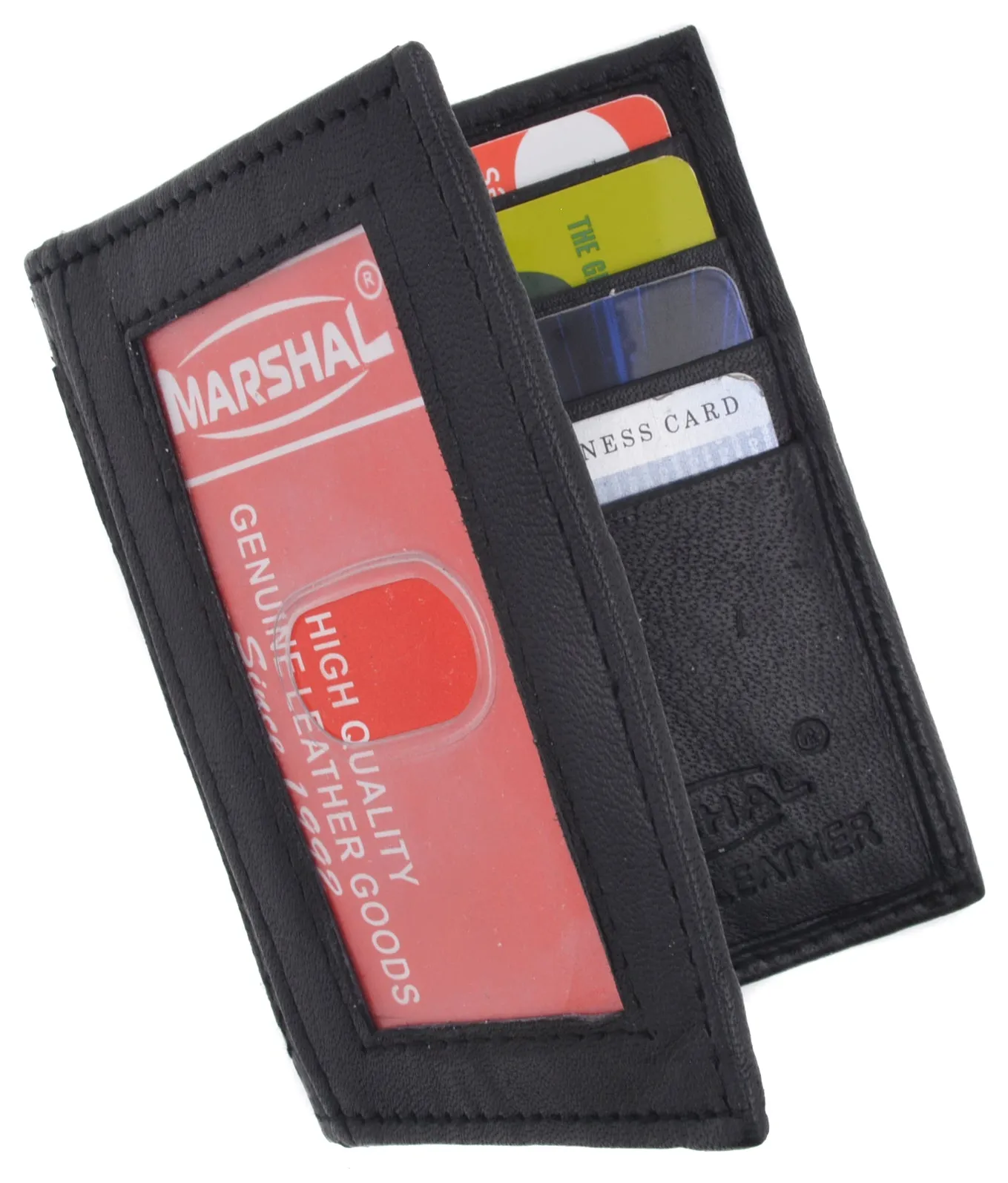 Bifold Lamb Leather Credit Card Holder Wallet with Outside ID Window & Zippered Pocket 76