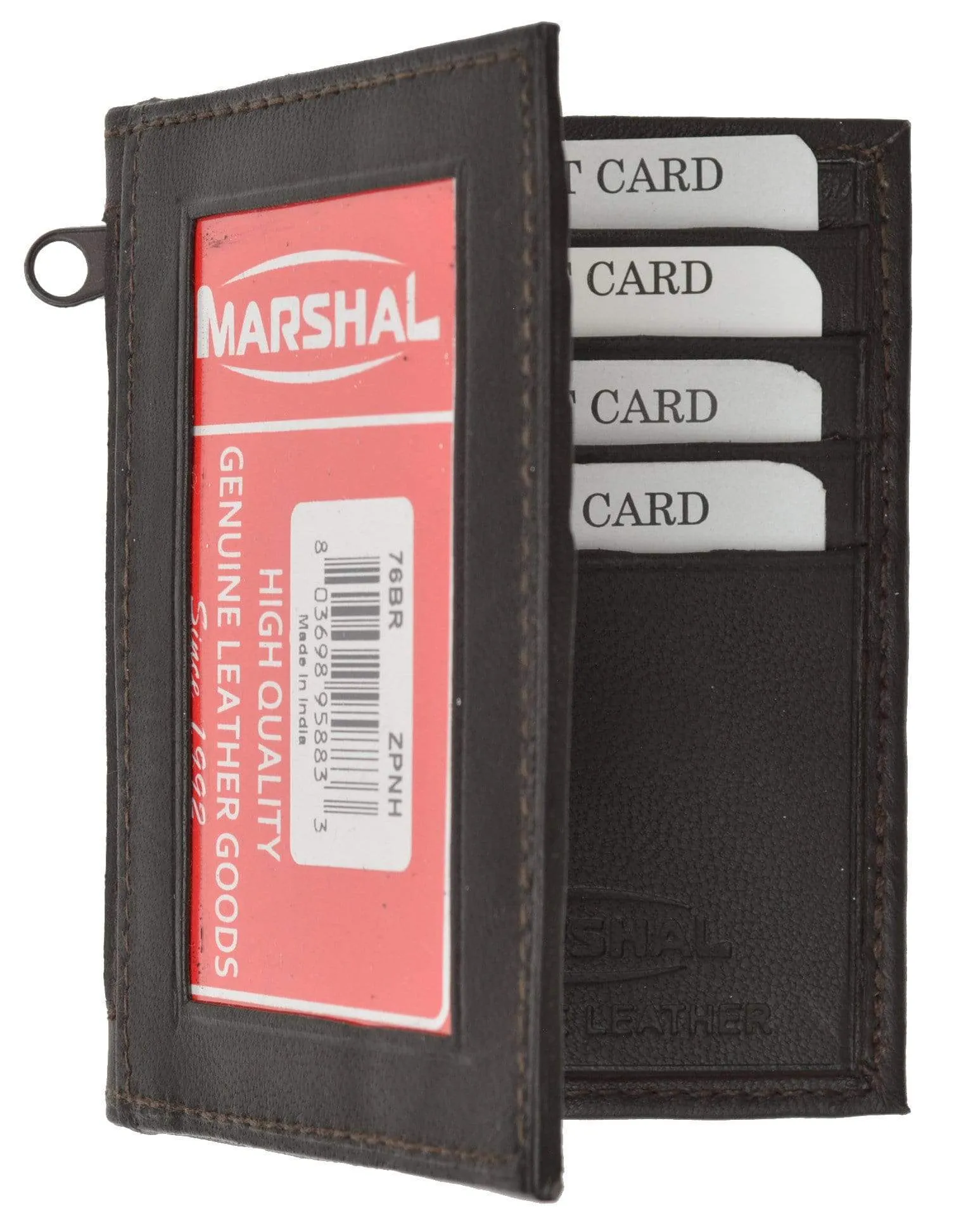 Bifold Lamb Leather Credit Card Holder Wallet with Outside ID Window & Zippered Pocket 76