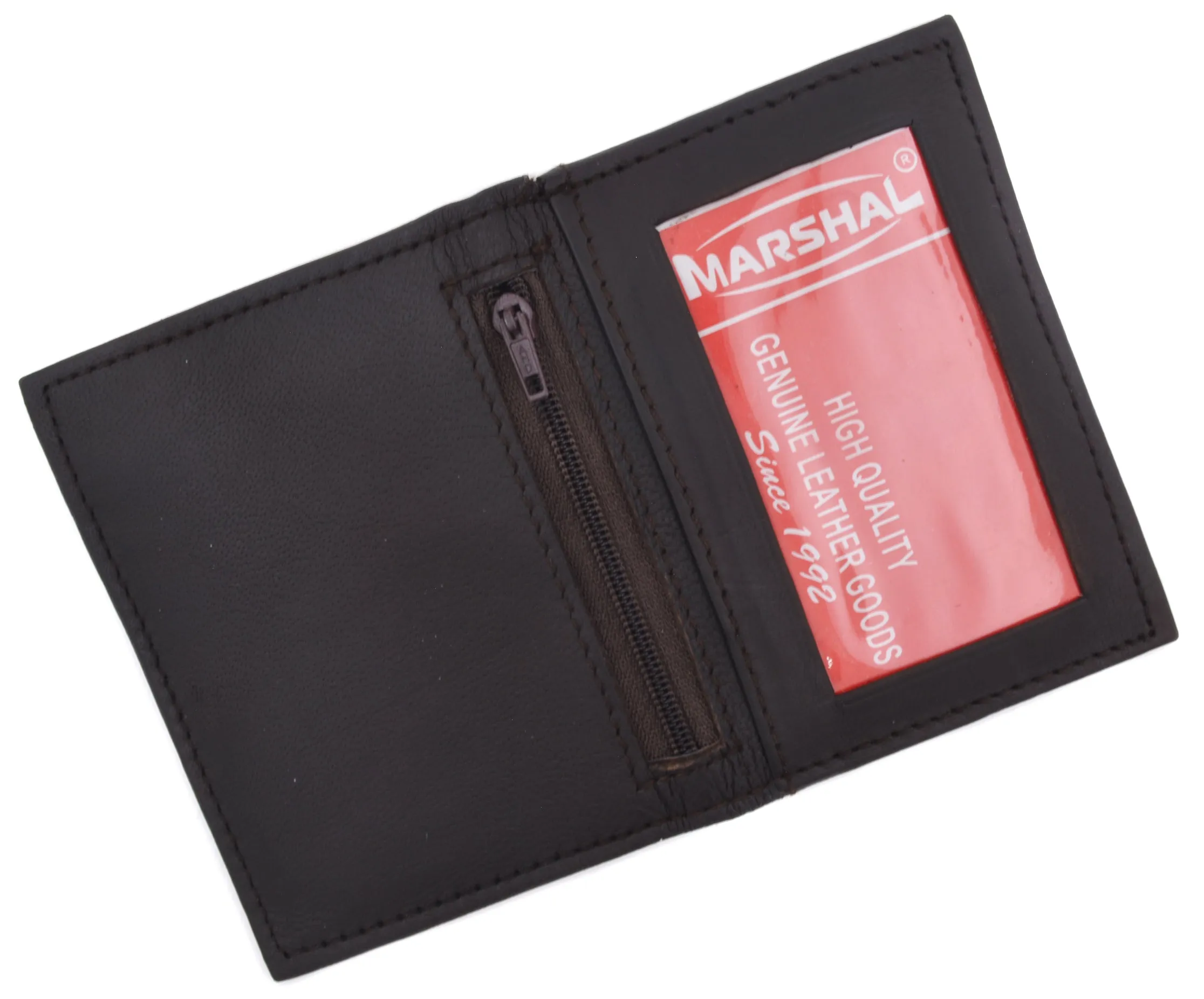 Bifold Lamb Leather Credit Card Holder Wallet with Outside ID Window & Zippered Pocket 76