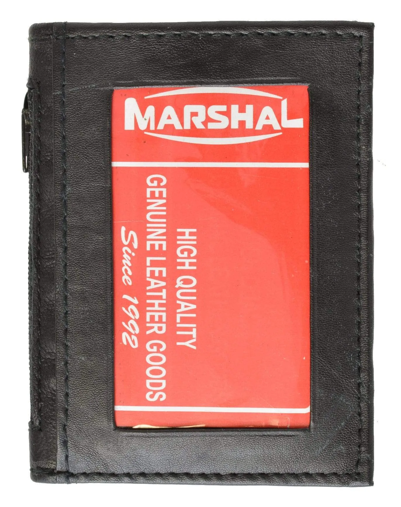 Bifold Lamb Leather Credit Card Holder Wallet with Outside ID Window & Zippered Pocket 76