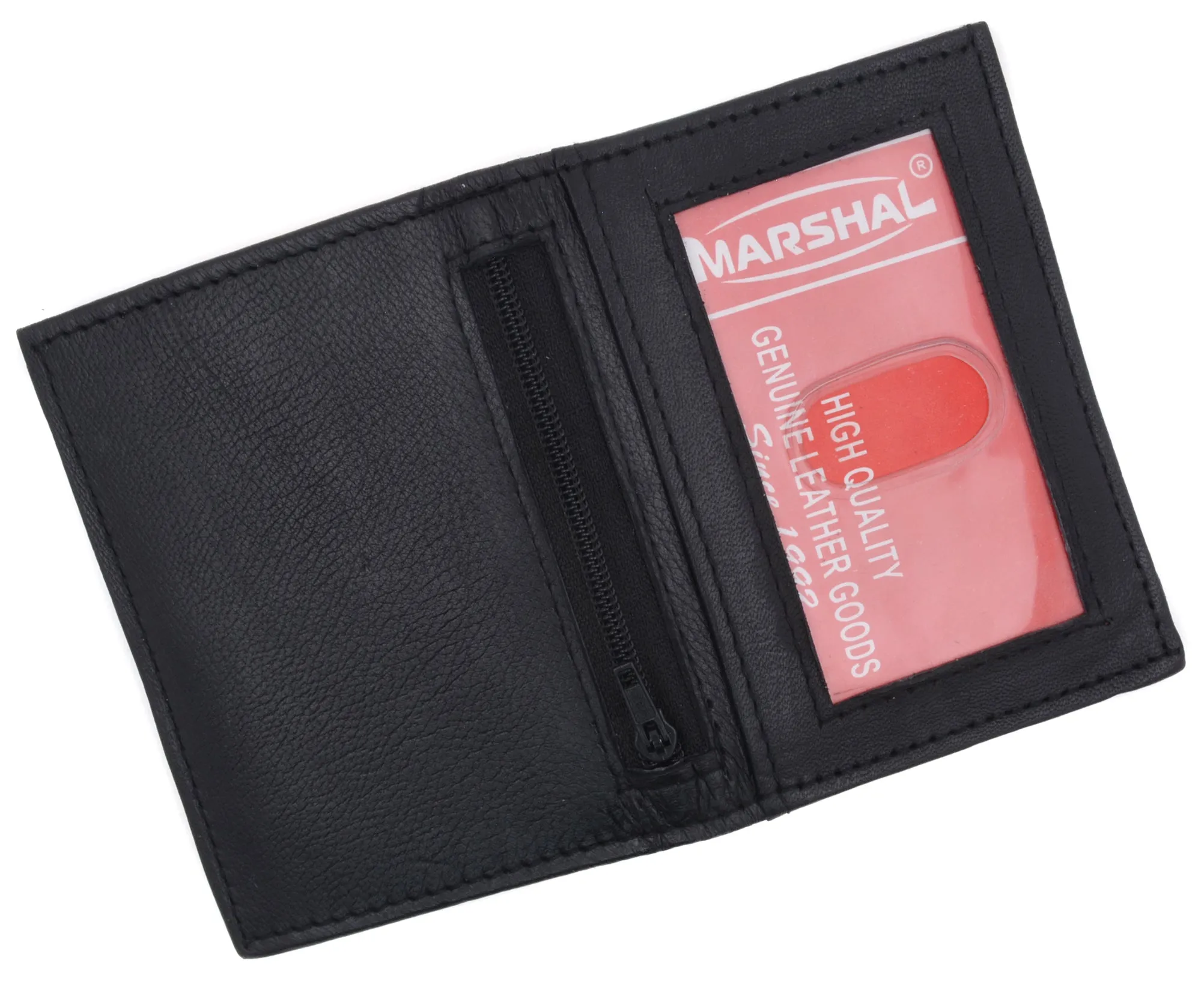 Bifold Lamb Leather Credit Card Holder Wallet with Outside ID Window & Zippered Pocket 76