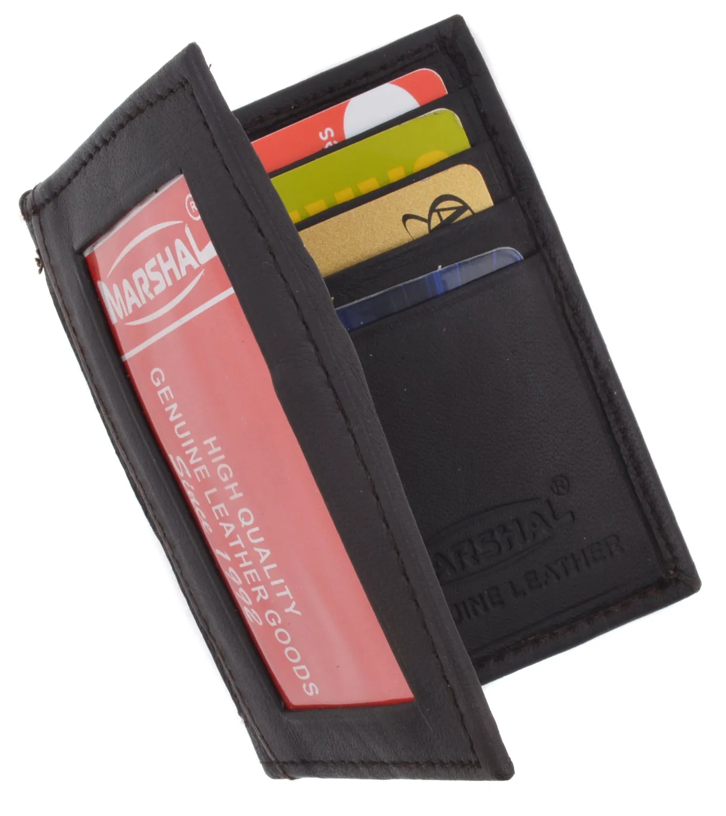 Bifold Lamb Leather Credit Card Holder Wallet with Outside ID Window & Zippered Pocket 76