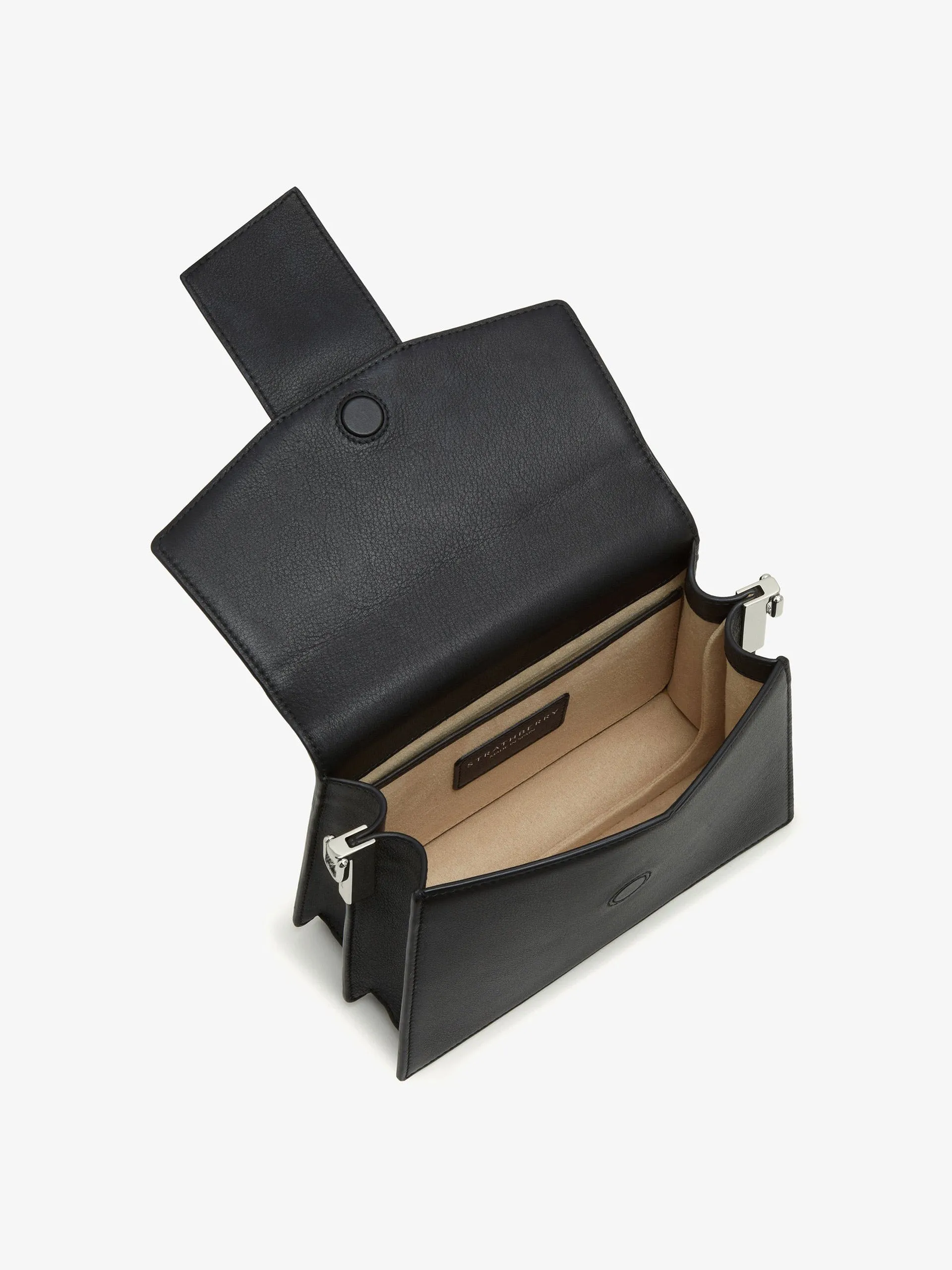 Black coated bar with silver hardware Box crescent bag