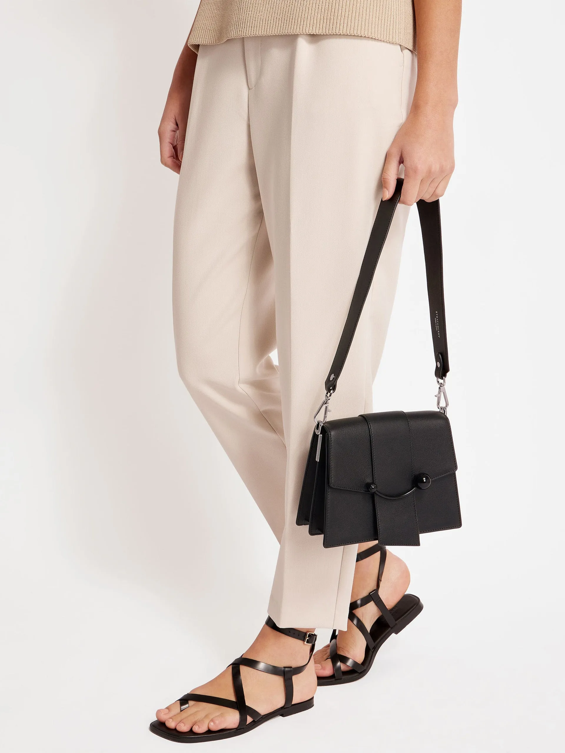 Black coated bar with silver hardware Box crescent bag