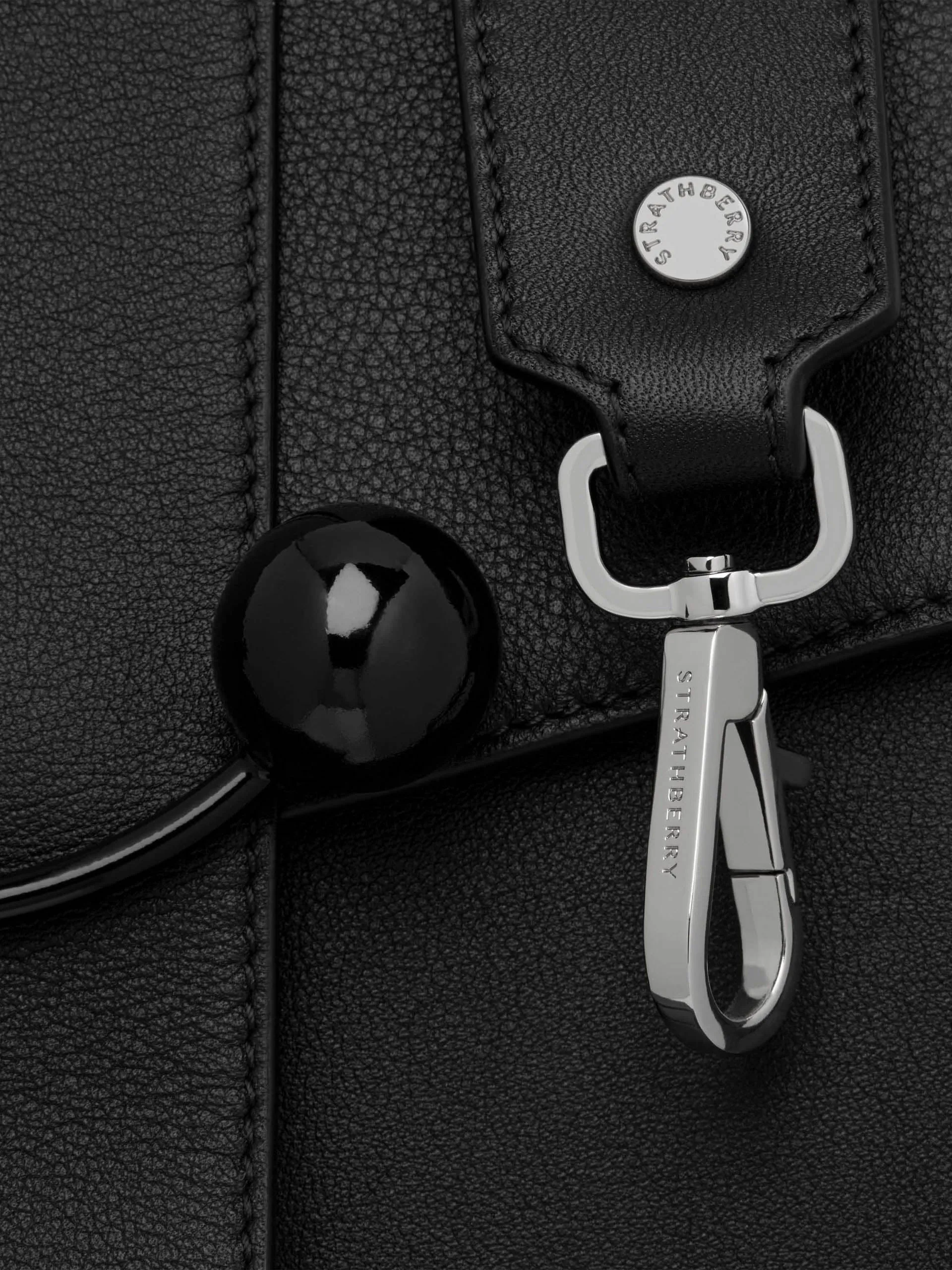 Black coated bar with silver hardware Box crescent bag