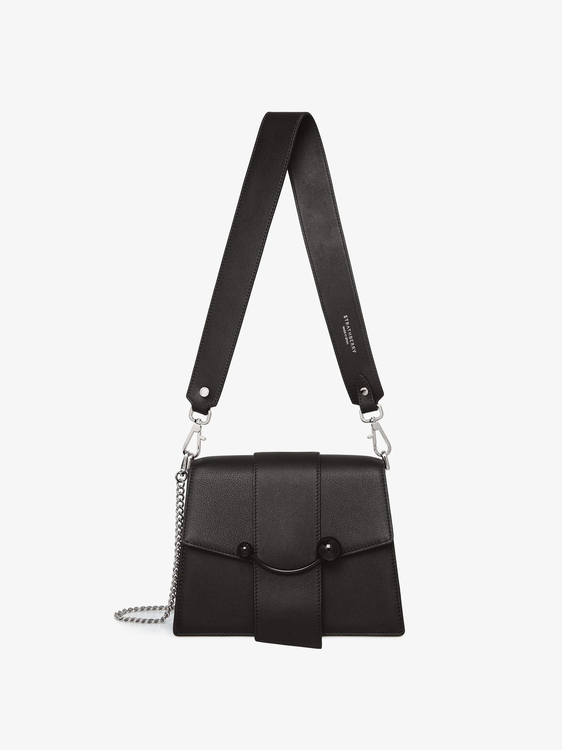 Black coated bar with silver hardware Box crescent bag