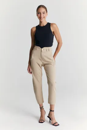 Camila - High Waist Slim Fit Paper Bag Pants - Beige