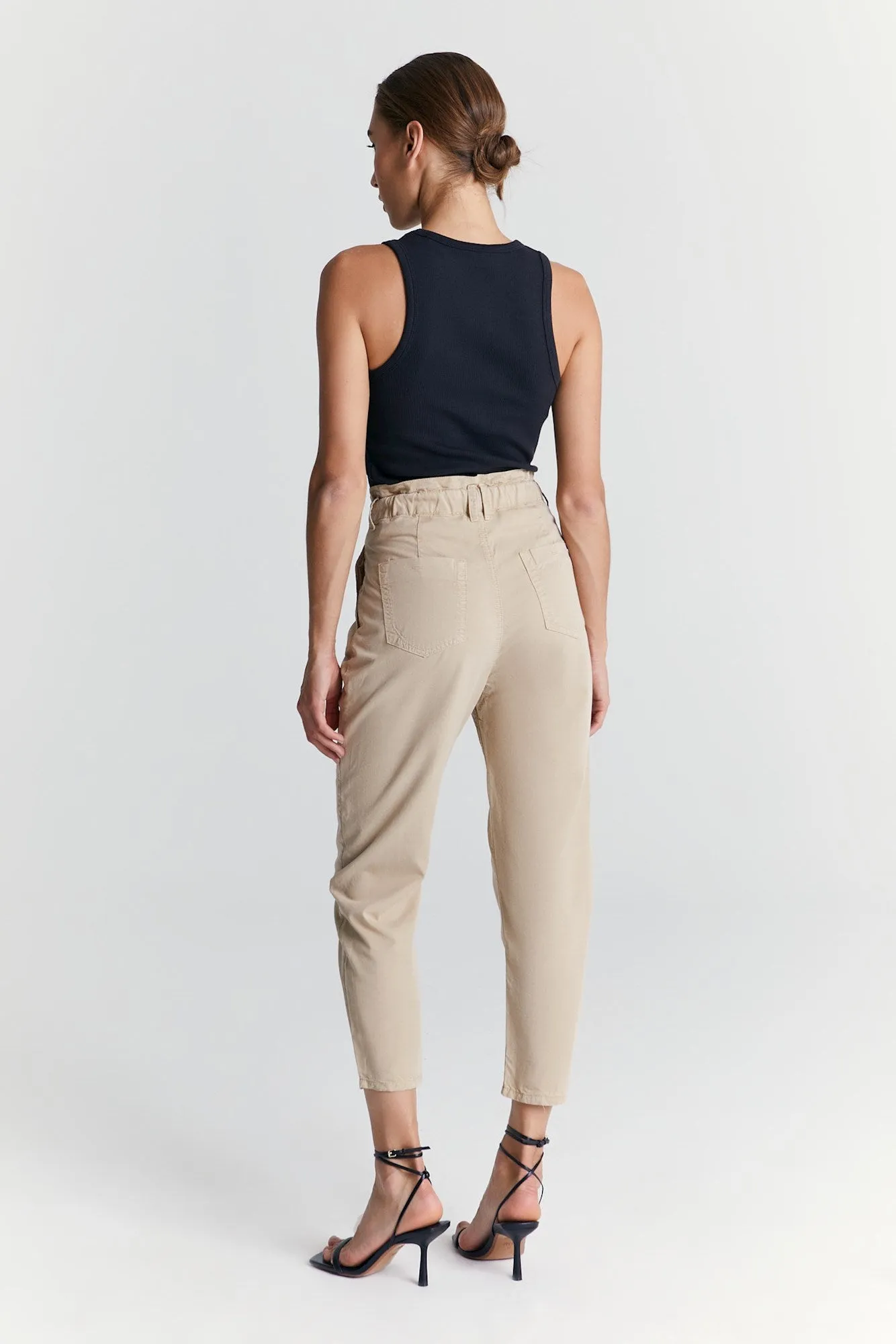 Camila - High Waist Slim Fit Paper Bag Pants - Beige