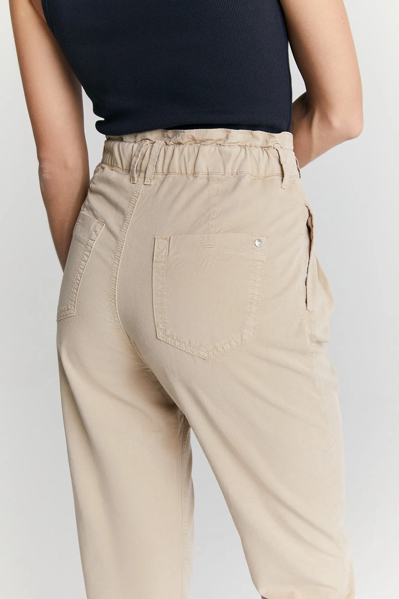 Camila - High Waist Slim Fit Paper Bag Pants - Beige