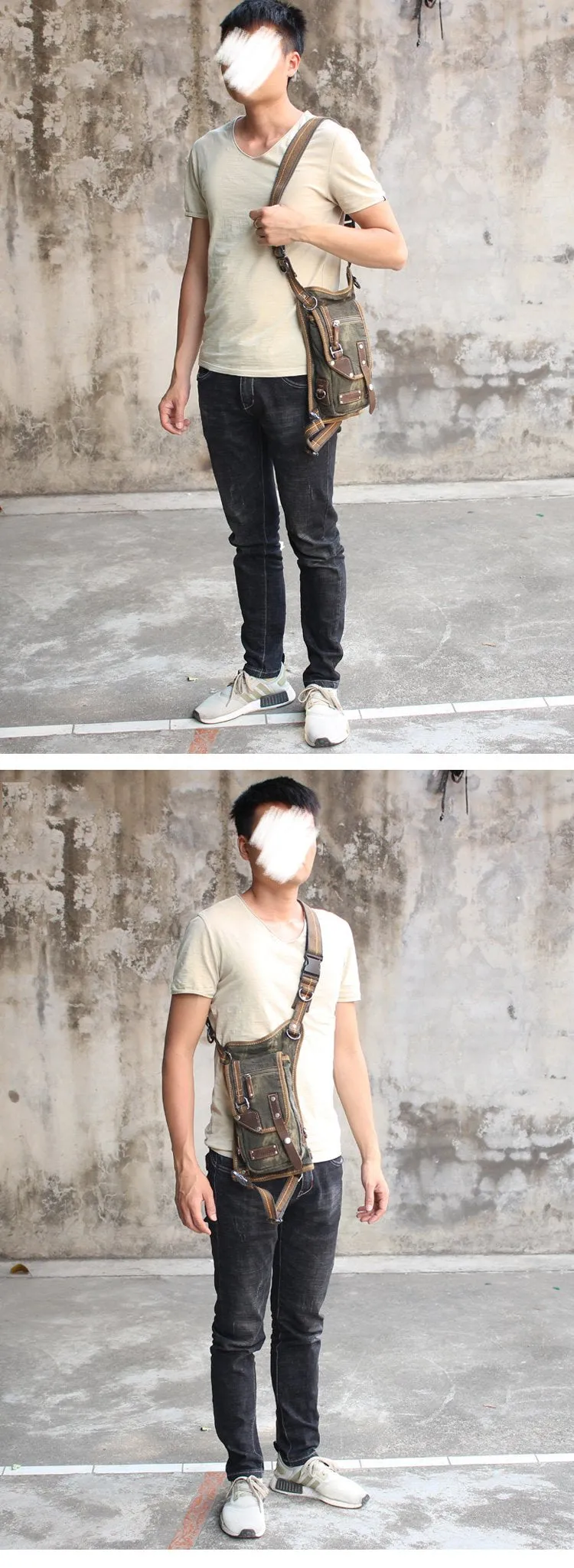Canvas Black Mens DropLeg Bag Green Belt Pouch Waist Bag Hip Bag Small Side Bag For Men