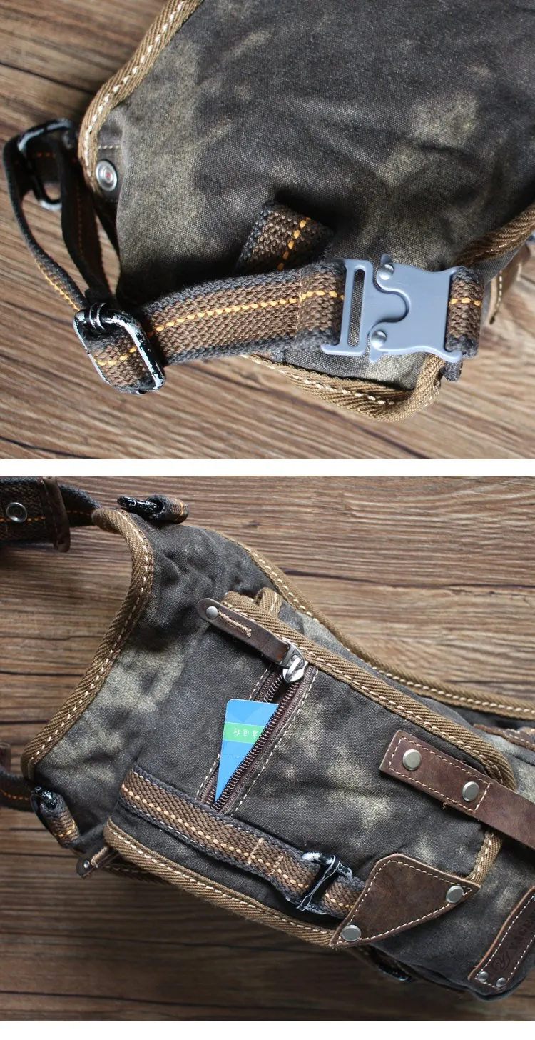 Canvas Black Mens DropLeg Bag Green Belt Pouch Waist Bag Hip Bag Small Side Bag For Men