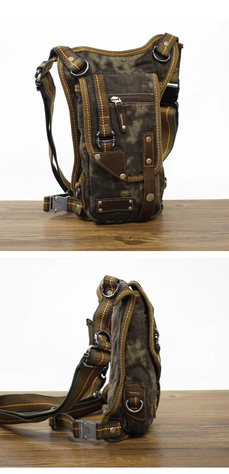 Canvas Black Mens DropLeg Bag Green Belt Pouch Waist Bag Hip Bag Small Side Bag For Men