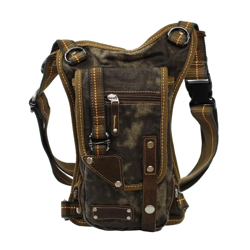 Canvas Black Mens DropLeg Bag Green Belt Pouch Waist Bag Hip Bag Small Side Bag For Men