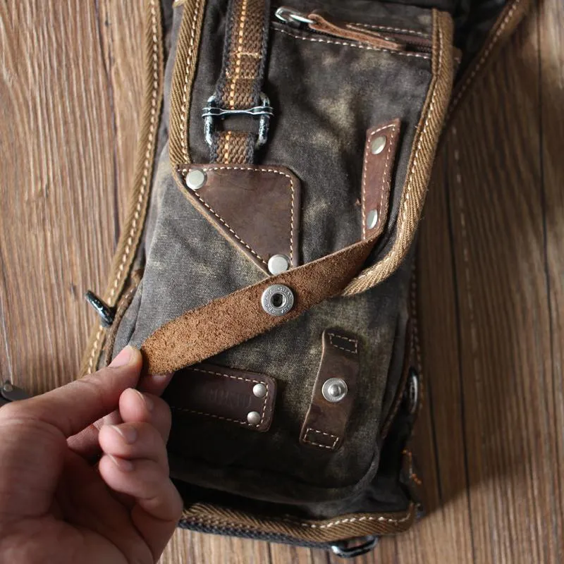 Canvas Black Mens DropLeg Bag Green Belt Pouch Waist Bag Hip Bag Small Side Bag For Men