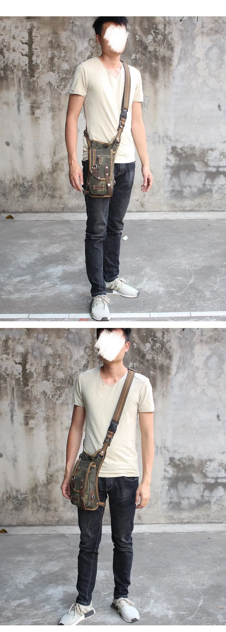 Canvas Black Mens DropLeg Bag Green Belt Pouch Waist Bag Hip Bag Small Side Bag For Men