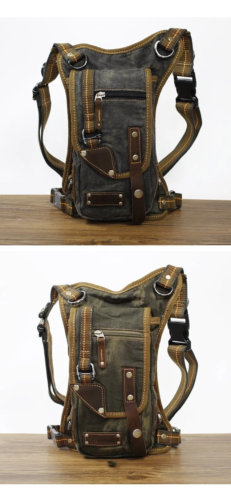 Canvas Black Mens DropLeg Bag Green Belt Pouch Waist Bag Hip Bag Small Side Bag For Men