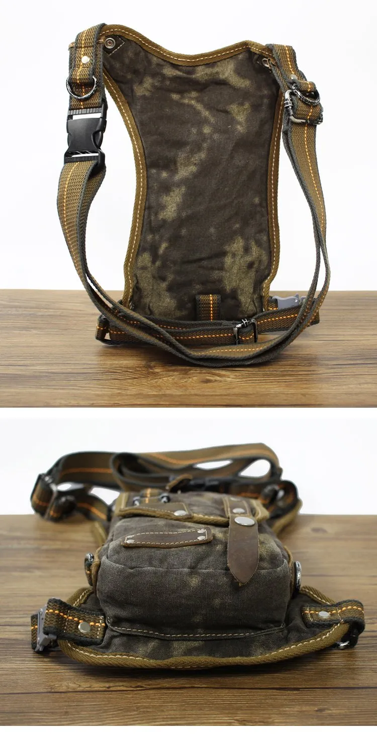 Canvas Black Mens DropLeg Bag Green Belt Pouch Waist Bag Hip Bag Small Side Bag For Men