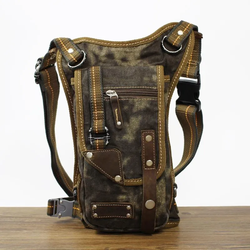 Canvas Black Mens DropLeg Bag Green Belt Pouch Waist Bag Hip Bag Small Side Bag For Men