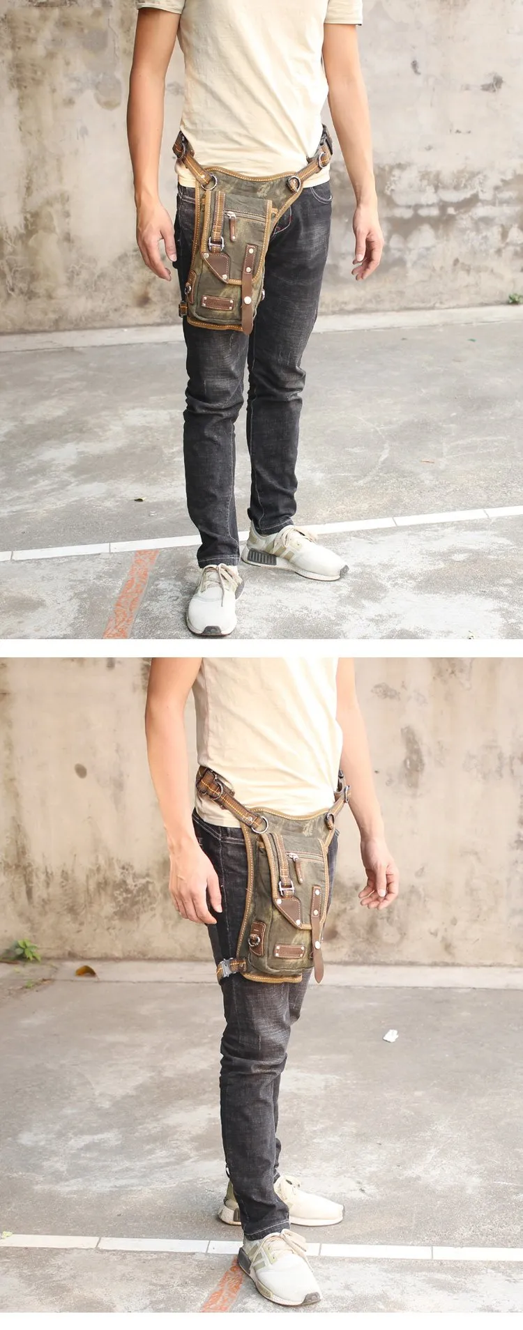Canvas Black Mens DropLeg Bag Green Belt Pouch Waist Bag Hip Bag Small Side Bag For Men