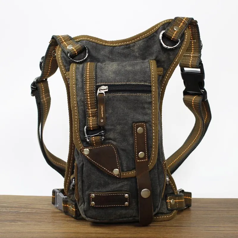 Canvas Black Mens DropLeg Bag Green Belt Pouch Waist Bag Hip Bag Small Side Bag For Men