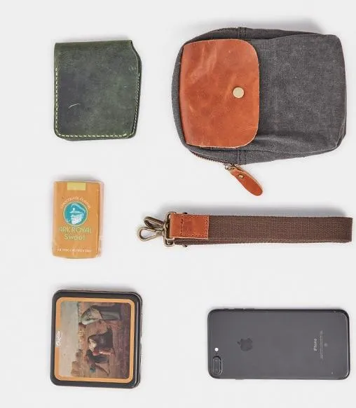 Canvas Leather Mens Belt Pouch Waist Bag Small Side Bag for Men