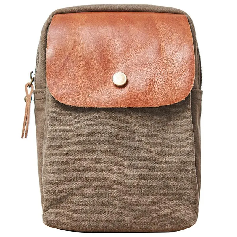 Canvas Leather Mens Belt Pouch Waist Bag Small Side Bag for Men