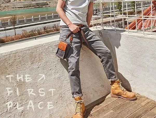 Canvas Leather Mens Belt Pouch Waist Bag Small Side Bag for Men