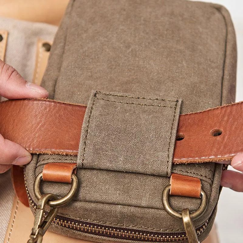 Canvas Leather Mens Belt Pouch Waist Bag Small Side Bag for Men