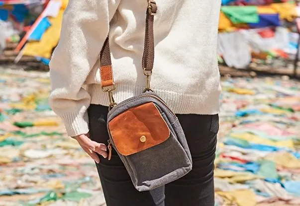 Canvas Leather Mens Belt Pouch Waist Bag Small Side Bag for Men