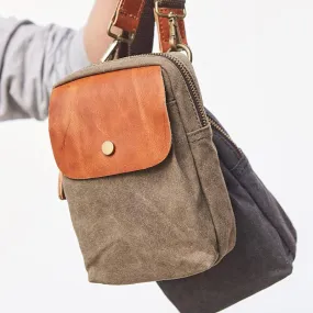 Canvas Leather Mens Belt Pouch Waist Bag Small Side Bag for Men