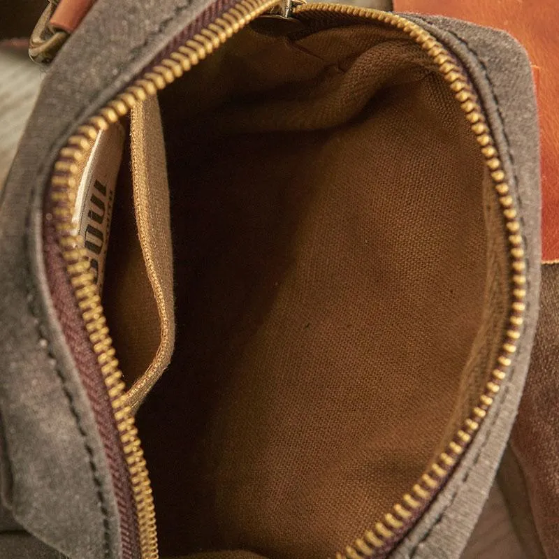 Canvas Leather Mens Belt Pouch Waist Bag Small Side Bag for Men
