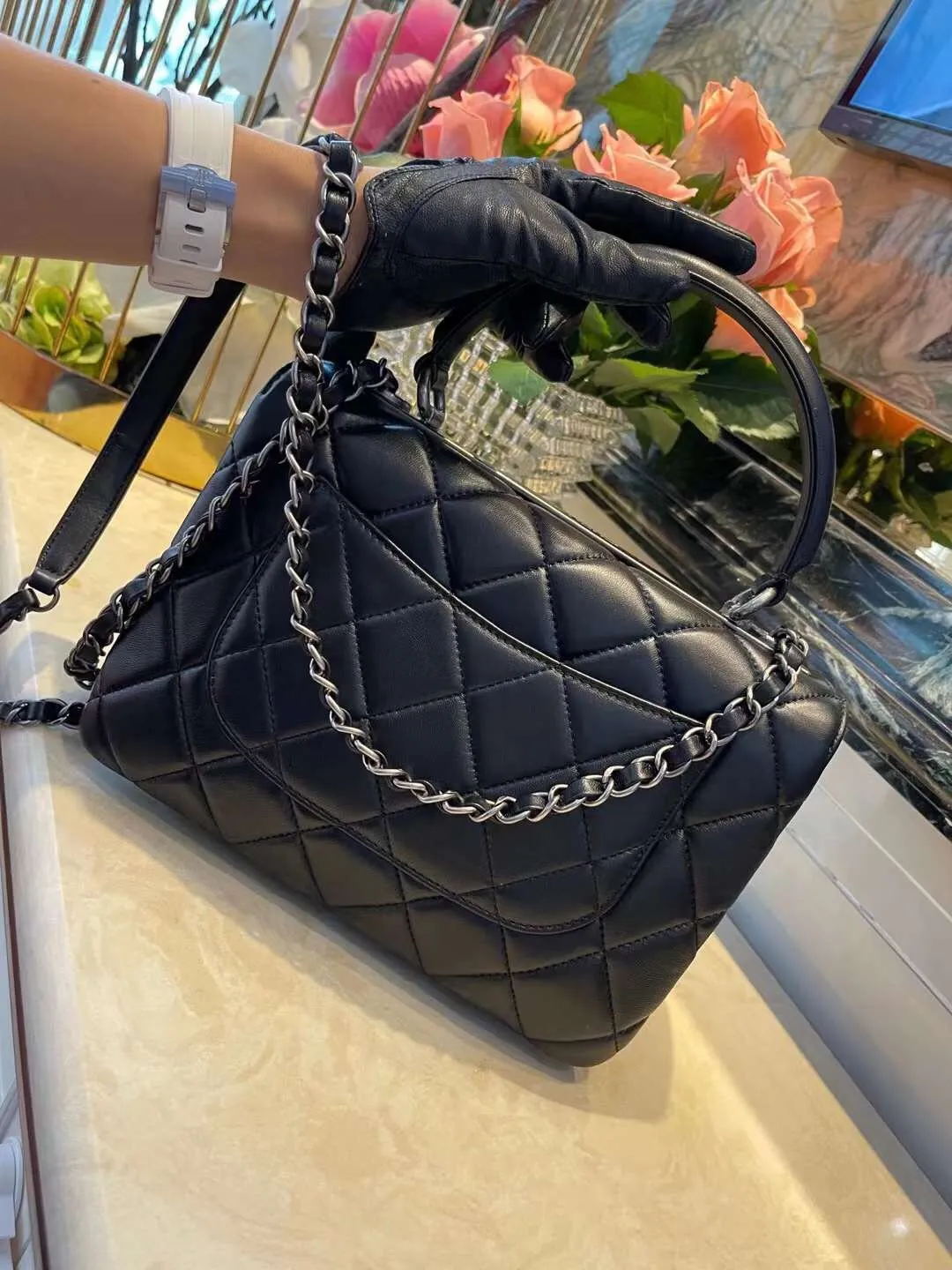 CHL Classic Flap Bag Medal Hardware Black For Women 9.8in/25cm