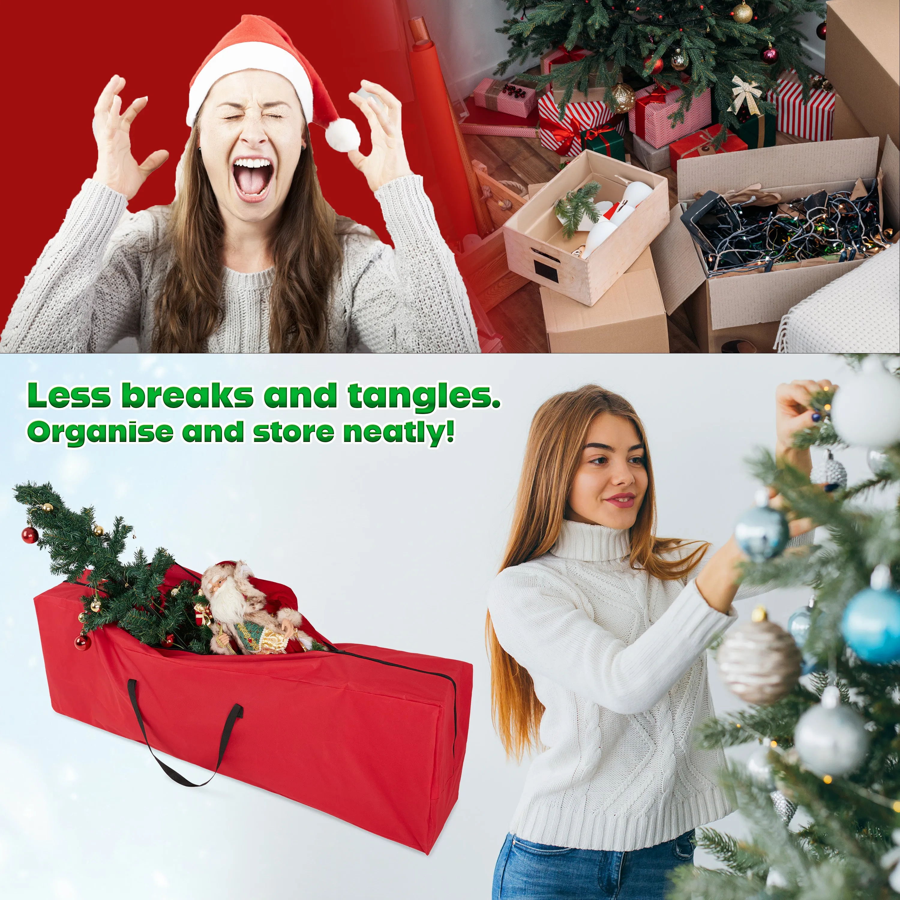 Christmas Tree Storage Bag - Zipped Christmas Storage Tree Bag - Red 160 cm
