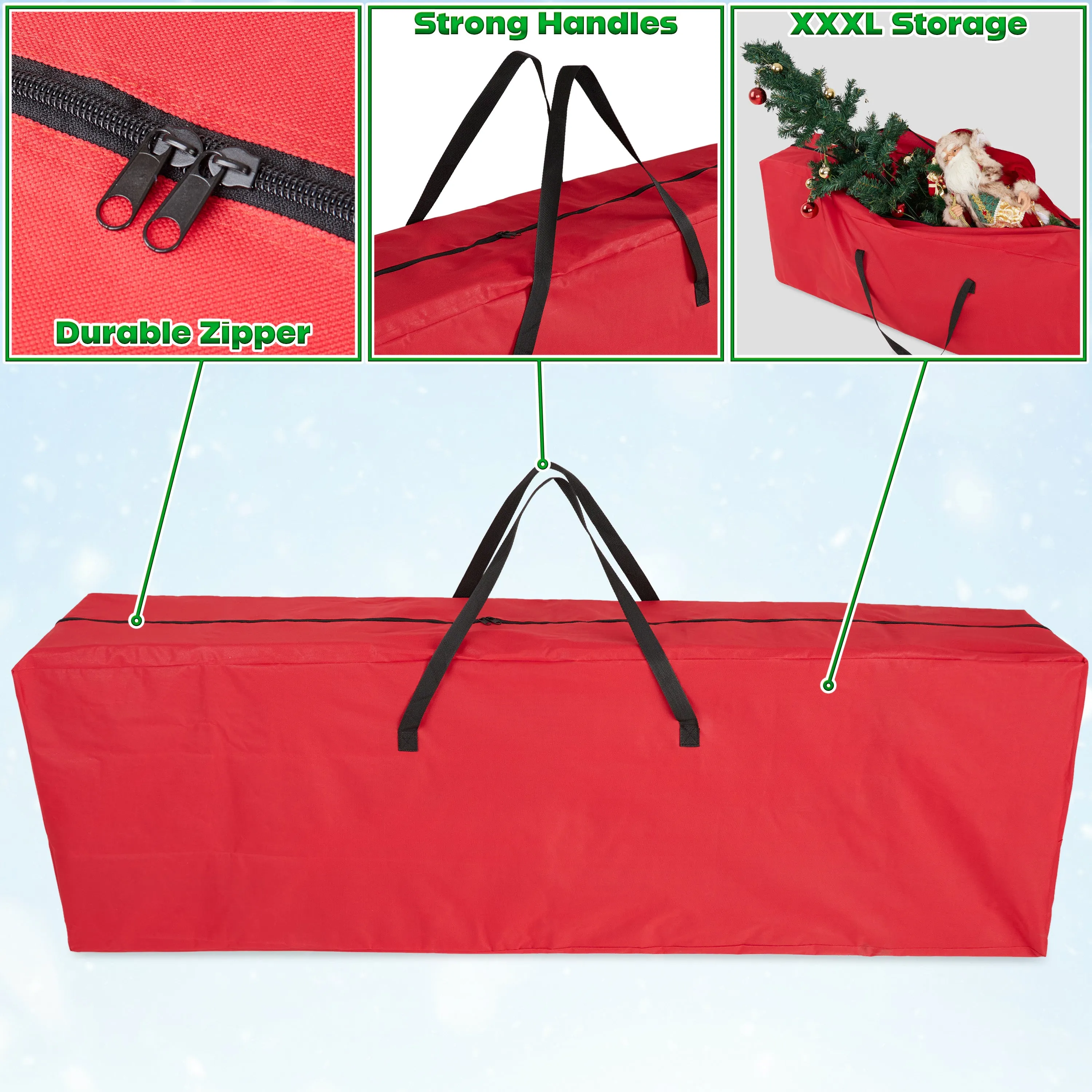 Christmas Tree Storage Bag - Zipped Christmas Storage Tree Bag - Red 160 cm