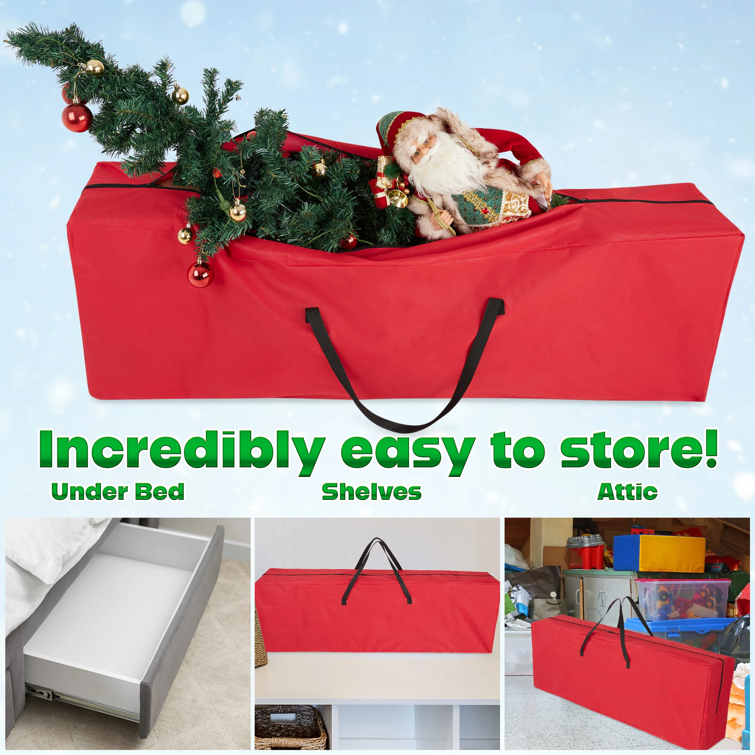 Christmas Tree Storage Bag - Zipped Christmas Storage Tree Bag - Red 160 cm