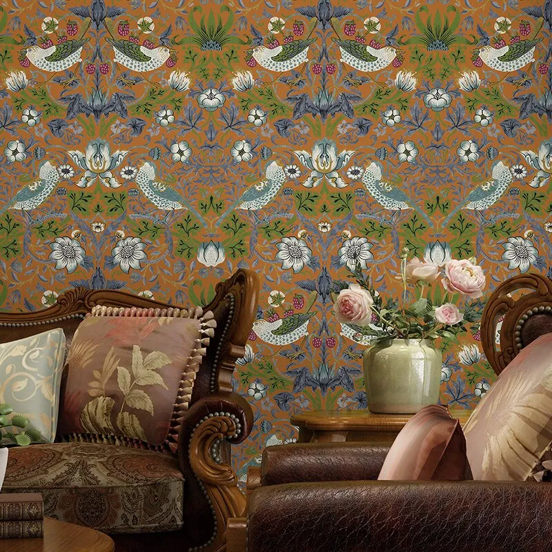 Classic Flower Birds PVC Wallpaper (5.3 ㎡)