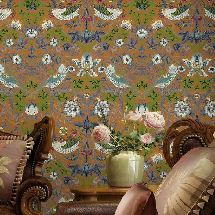 Classic Flower Birds PVC Wallpaper (5.3 ㎡)