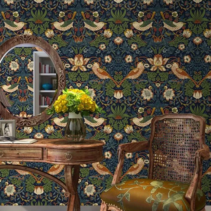 Classic Flower Birds PVC Wallpaper (5.3 ㎡)