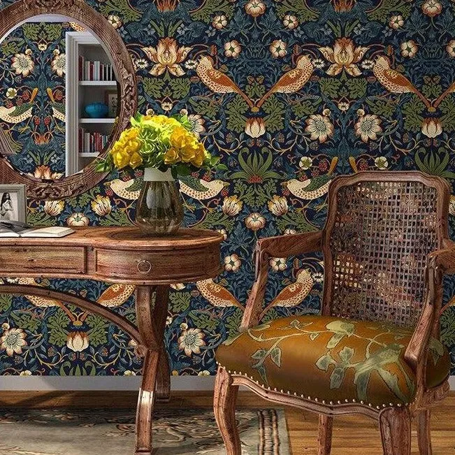 Classic Flower Birds PVC Wallpaper (5.3 ㎡)