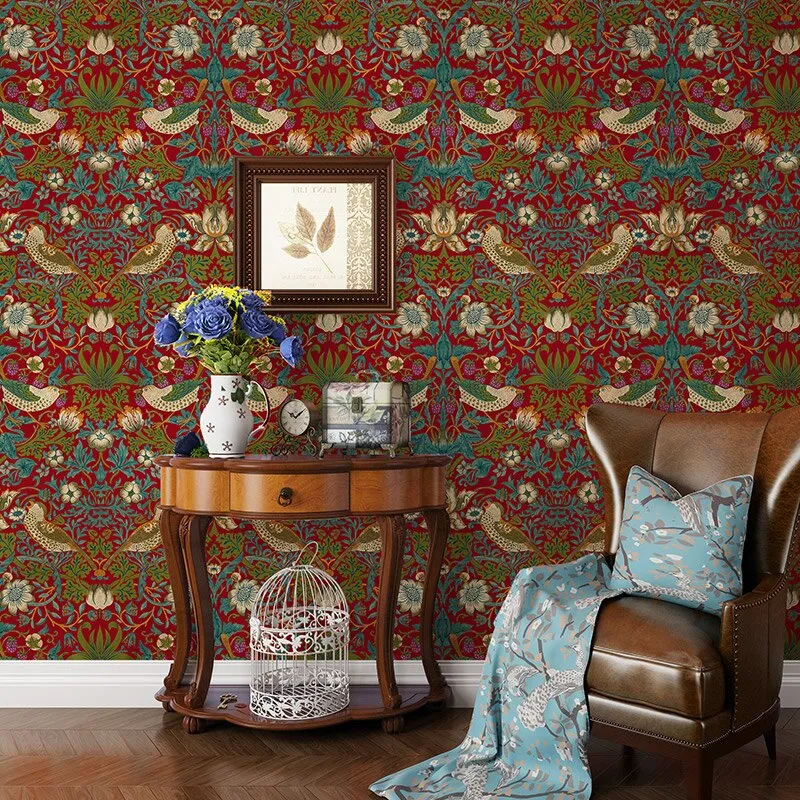 Classic Flower Birds PVC Wallpaper (5.3 ㎡)